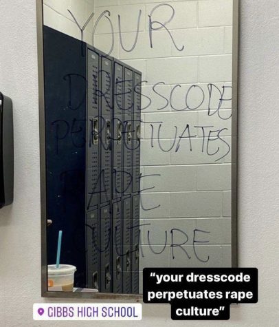 A restroom at Gibbs High School during the dress code protests.