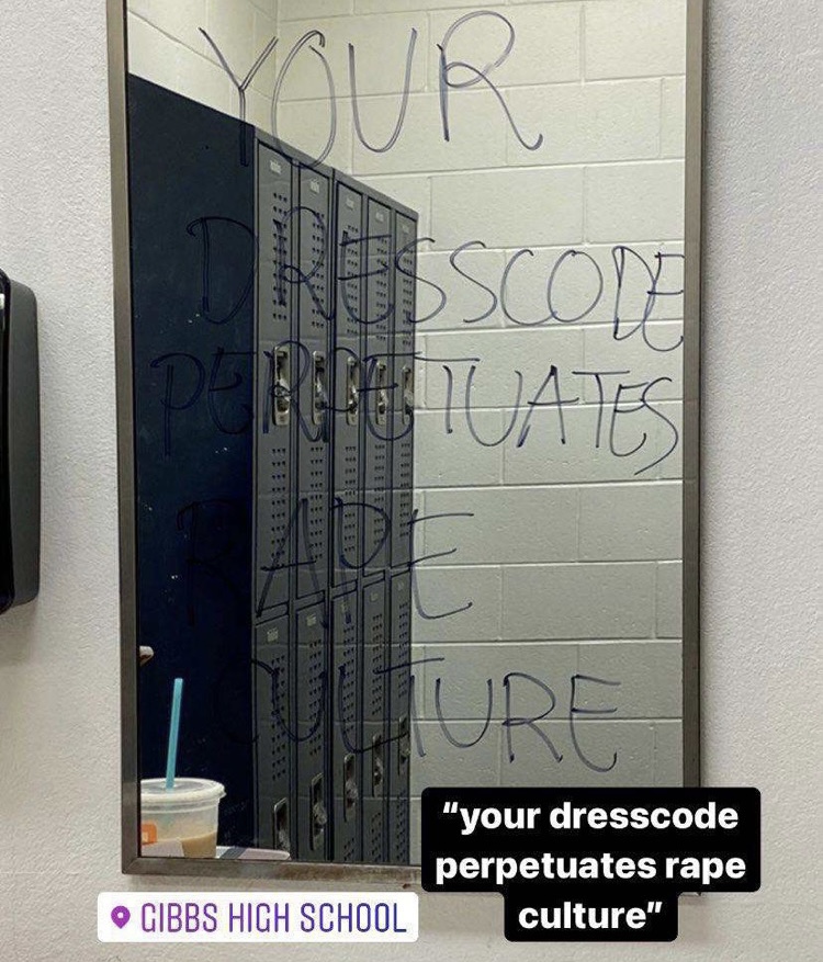 A+restroom+at+Gibbs+High+School+during+the+dress+code+protests.