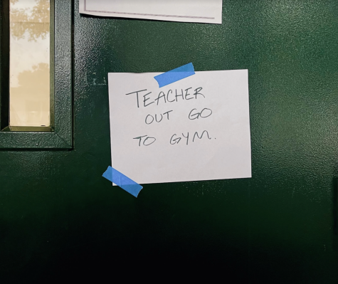 A sign commonly found posted outside teachers classrooms this year.